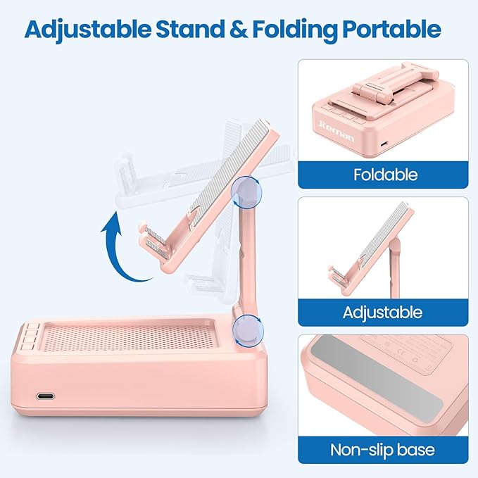 JTEMAN Cell Phone Stand with Bluetooth SpeakerBirthday Gifts for Women and MenKitchen Gadgets for MenCompatible for iPhone/Samsung/Mini iPad - Pink