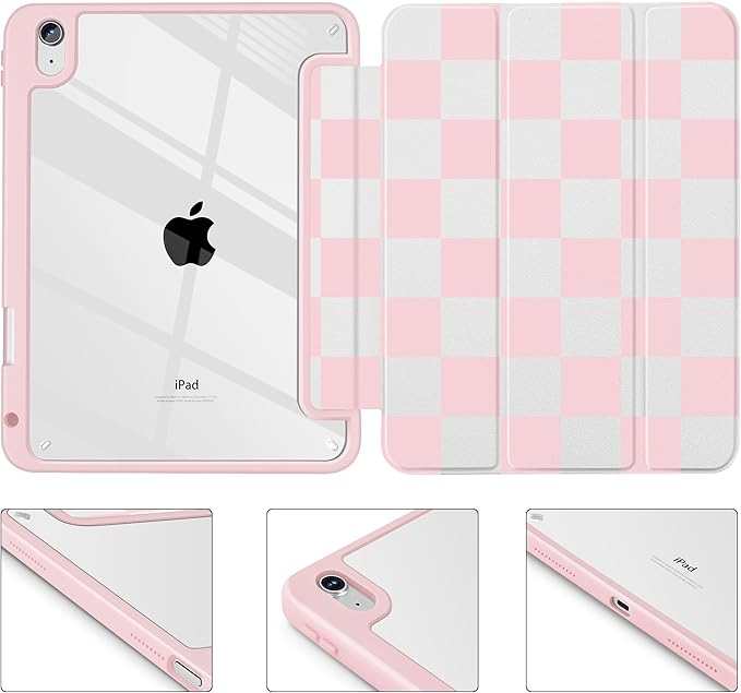 Tuiklol Case for iPad 11 inch (A16 Chip) 2025 Gen 11th / iPad 10.9 inch 2022 10th Gen Buit in Pencil Holder with Shockproof Cover Clear Transparent Back Shell Auto Wake/SleepLattice Pink