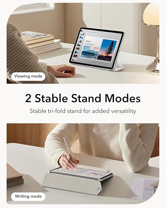 ESR for iPad Air 13 Inch Case M4/M3/M2 (2026/2025/2024) iPad Pro 12.9 Case Powerful Magnetic Attachment Slim Trifold Stand Case Supports Pencil Pro/USB-C Rebound Series Brilliant White