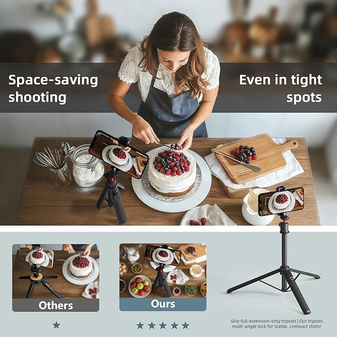 KINGJOY 66 Phone Tripod &amp Camera Selfie Stick Lightweight Travel Stand with Lockable Base 360° Ball Head Cold Shoe and Wireless Remote Expandable to 66.2 for Vlogging &amp Photography