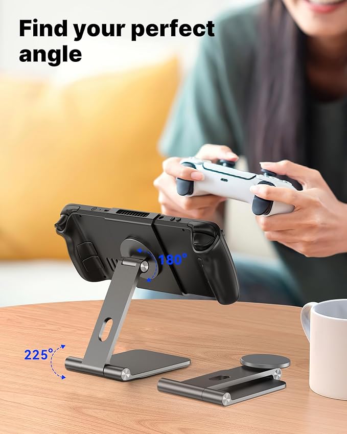 Antank Foldable Magnetic Stand Compatible with Steam Deck &amp Mag-Safe Portable iPhone Stand Holder for Desk Aluminum Alloy Adjustable Phone Stand for Steam Deck/OLED iPhone 17/16/15/14/13/12