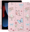 Cute Flower Butterfly for iPad mini 7 A17 Pro 2024/iPad Mini 6 Case with Pencil Holder Auto Sleep/Wake Pink Leather Soft TPU Back Cover