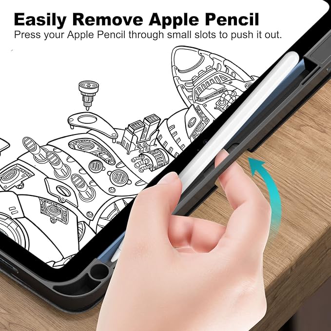 for iPad 10th Generation Case 10.9 inch 2022 with Pencil Holder PU Leather Smart ipad 11th A16 11inch Cover Model: A2696 /A2757 / A2777 Auto Sleep/WakeBlack