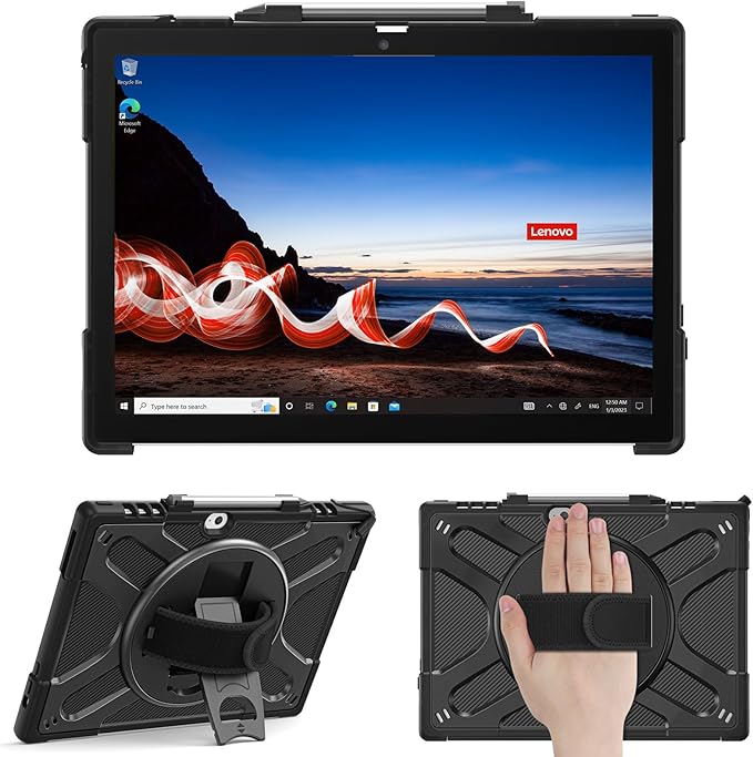 ZenRich Rugged Case for Lenovo ThinkPad X12 Gen 2 12” 2024 –Heavy Duty Shockproof Protective Cover with 360° Rotating KickstandHand &amp Shoulder StrapBusiness FriendlyType Cover Keyboard Compatib