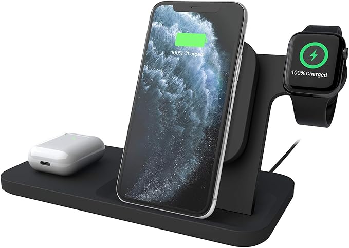 Logitech Powered 10W Wireless Charging 3-in-1 Dock Graphite for iPhone 11 Pro Max/11 Pro/11/XS Max/XS/XR/X Apple Watch 5/4/3/2/1 Airpods Pro Airpods 2 Airpods 1 and Other qi-Enabled Devices