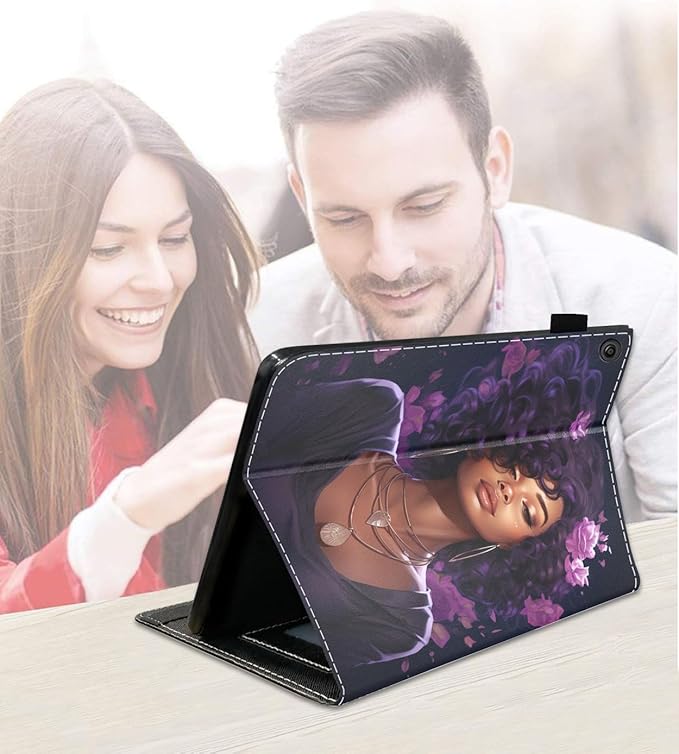 Case for Amazon Kindle Fire 7 Tablet (7 9th/7th Generation 2019/2017 Release) Slim PU Leather Cover with Card Slot &amp Auto Wake/Sleep African American Girl