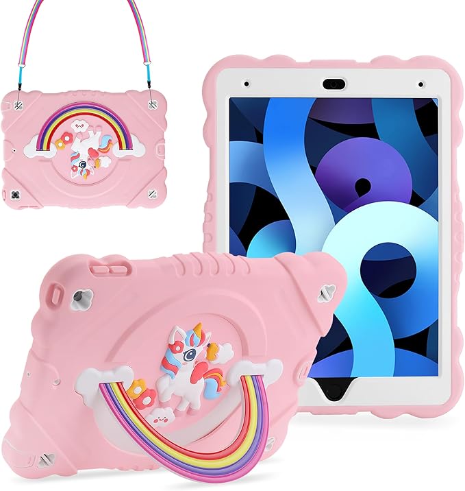 XZC Case for iPad 9th/8th/7th Generation 2021/2020/2019(10.2 inch) Unicorn Cute Cover Heavy Duty Shockproof Protective Case with Built-in Stand Strap for Kids Girls Women (Pink)