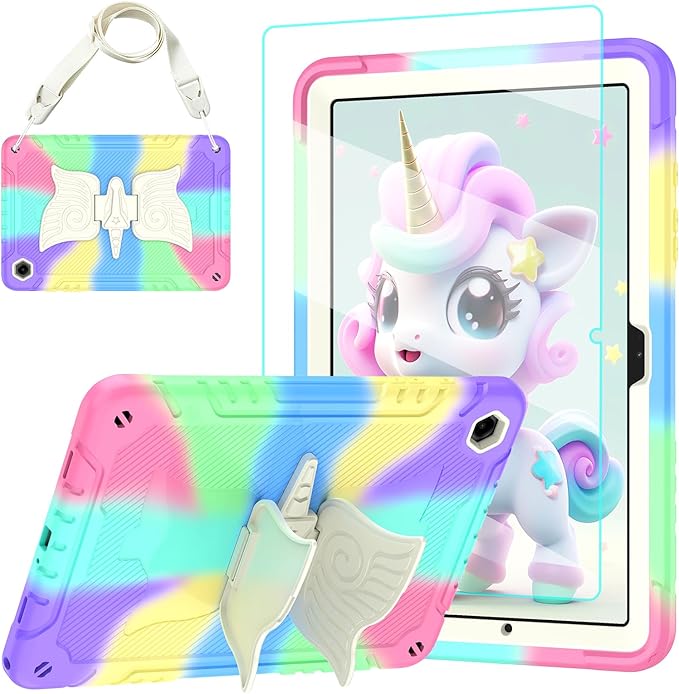 Case for Samsung Galaxy Tab A11+ Plus/ A9+ 11 inch 2025/2023 with Screen ProtectorUnicorn Stand Shoulder StrapShockproof for Galaxy Tab A11 Plus/A9 Plus Tablet Case Kids Girls (Colourful)