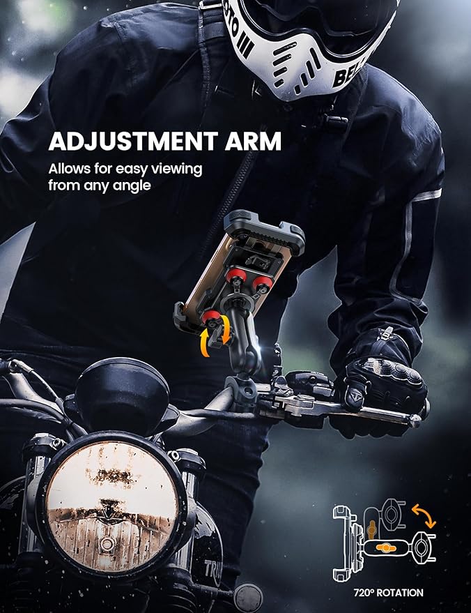 Lamicall Motorcycle Phone Mount Holder - [Dual Vibration Dampener] [Metal Adjustment Arm] Motorcycle Cell Phone Holder Bike Handlebar Phone Mount for iPhone 16 15 14 Pro Max 4.7-6.7 Phones Red