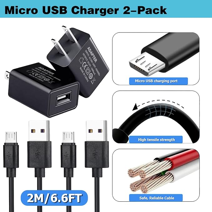 2 × (5v1a black+micro usb cable)