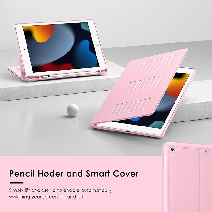 VIKESI Case for iPad 9th / 8th / 7th Generation 10.2 inch (2021/2020/2019 Released)Multiple Angles Magnetic Stand CoverShockproof BackPencil Holderand Auto Sleep/WakePink