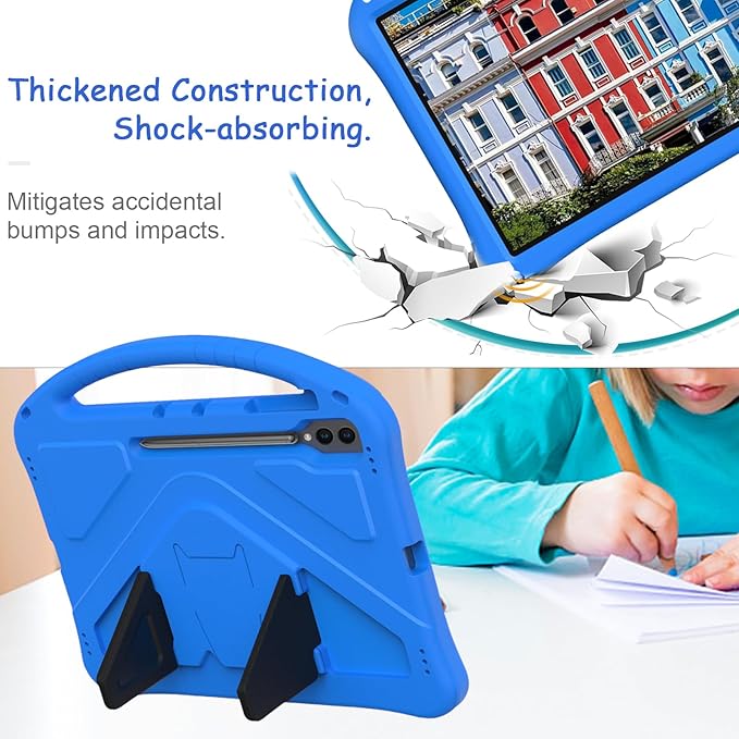 Kids Case for Samsung Galaxy Tab S10 Ultra/S9 S8 Ultra 14.6-inch Tablet Techcircle Light Weight Shock Proof EVA Foam Handle Rugged Stand Protective Cover Blue