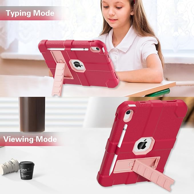 Case for iPad (A16) 11th Generation 11 Inch 2025 / iPad 10th Generation 10.9 Inch 2022 Rugged Heavy Duty Protective Cover [Built-in Pencil Holder ] for iPad 11/10 Gen (Rosered/Pink)