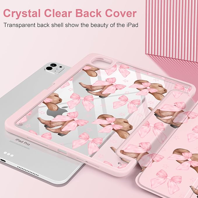 TWOLSKOO Case for iPad Pro 11-inch (M5 2025 / M4 2024) Clear Acrylic Back with TPU Bumper Pencil Holder Trifold Stand Auto Sleep/Wake Cowboy Hats