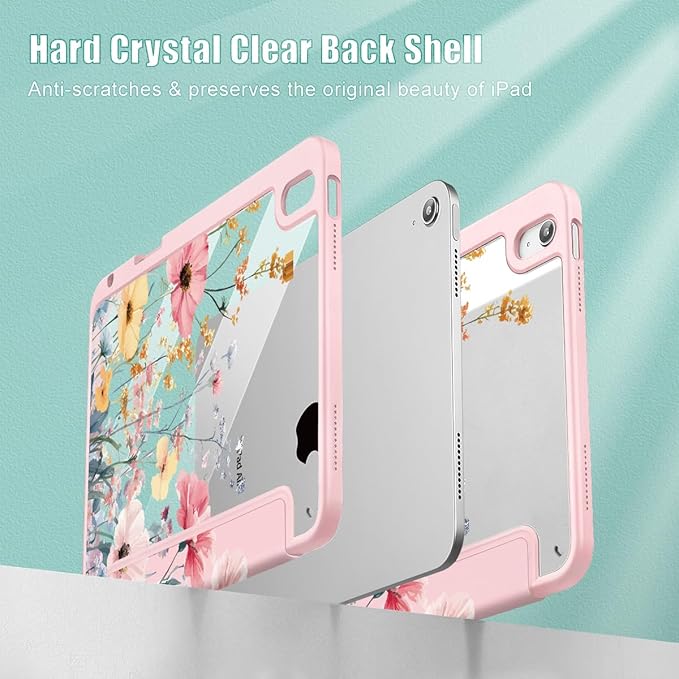 May Chen for iPad Air 11-inch M4/M3/M2 (2026/2025/2024) iPad Air 5th/4th 10.9 Inch - Shockproof Cover with Clear Back Shell &amp Penceil Holder Auto Wake/Sleep Stand Cover Wildflower