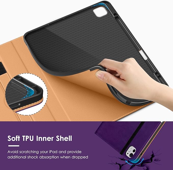 VIKESI Case for iPad Pro 13-inch M5 or M4 Released in 2025 or 2024 Leather Stand Cover with Apple Pencil Holder Auto Wake/Sleep Multiple Viewing Angles Built in Hand Strap &amp PocketDark Purple