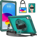 Case for iPad (A16) 11th/10th Generation 2025/2022 11/10.9 inch Rugged Shockproof Protective Cover with Screen Protector 360° Rotating Hand Strap&ampStand Pencil Holder Green