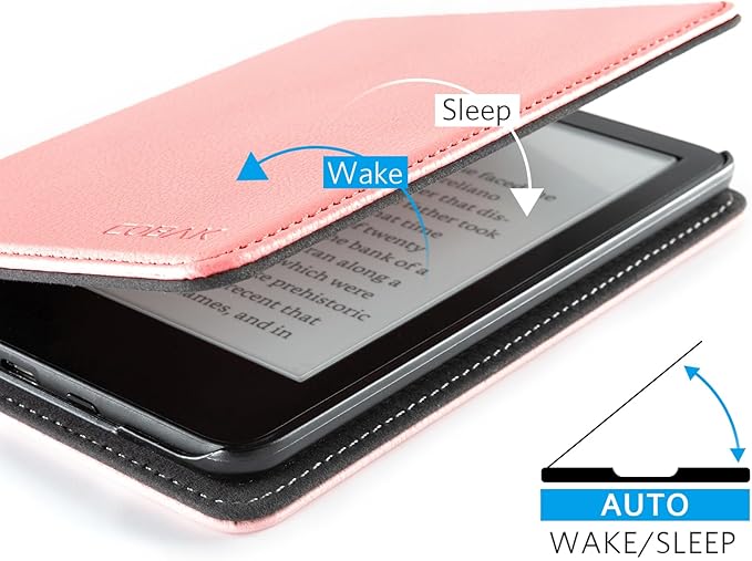 CoBak Case for 6 E-Reader - PU Leather Smart Cover with Auto Sleep/Wake &amp Hand Strap not Compatible with Kobo ClaraLychee Pink