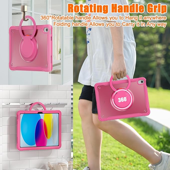 Batianda Ultimate Protective Case for New iPad 11th Generation 11 inch 2025 A16 Chip Sturdy Rugged Shockproof Silicone Tablet Cover with 360° Rotatable Ring Kickstand &amp Pencil Holder Pink