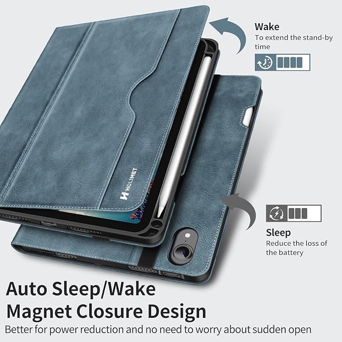 H HOLIMET Case for iPad mini 7 A17 Pro iPad mini 7th/6th (2024/2021) with Pencil Holder Pocket with Soft TPU Back Cover Sleep/Wake Vegan Leather