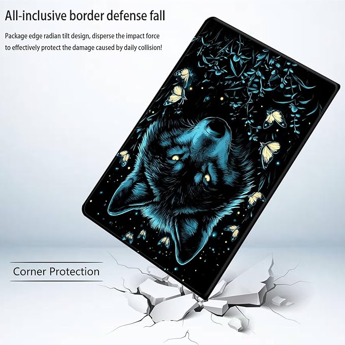Bxgolkgd Tablet Case for Amazon Kindle Fire Max 11 (13th Generation 2023 Release)Shockproof Stand Cover with Heat DissipationAuto Wake/Sleep FunctionWolf with Butterfly Design