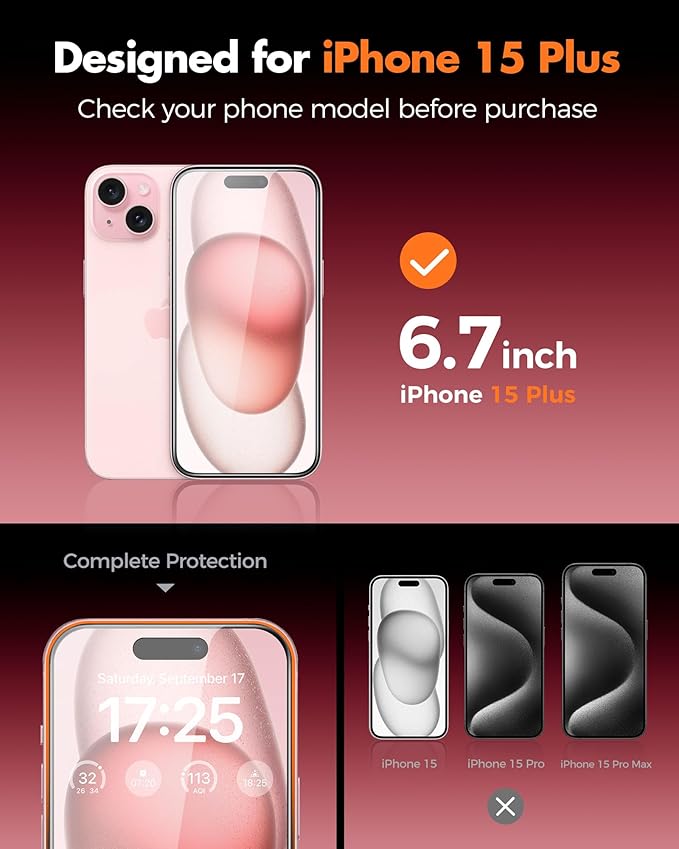 UNBREAKcable 4PCS Screen Protector for iPhone 15 Plus - 2 Privacy Tempered Glass+ 2 Clear Glass Double Shatterproof [Installation Frame] [9H Hardness] [Case Friendly] Anti-Scratch iPhone 6.7 inch