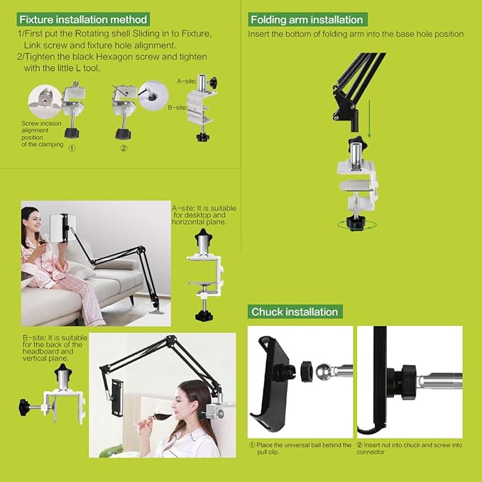 Heavy Duty Phone/Tablet Metal Holder Universal Mobile Cell Smartphone Mount Lazy Bracket 360° Rotation Gooseneck Clamp Stand Flexible Long Arm (White 3-Section)