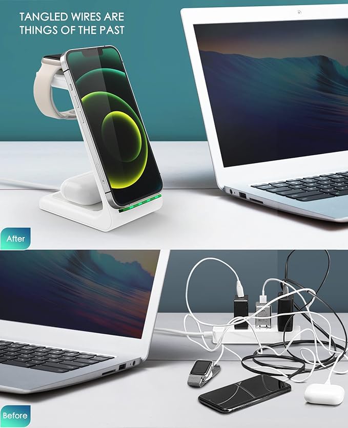 3 in 1 Wireless Charging Station 2026 Upgraded Fast Desk Charger Station for iPhone 17 16 15 14 13 12 Pro Max Plus Charger Stand for Apple Watch 11 10 9 8 7 6 5 4 3 2 Ultra SE Airpods 4 3 2 Pro