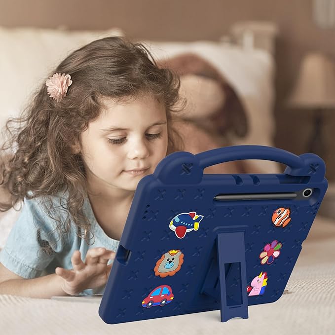 Compatible with Samsung Galaxy Tab S10 Lite 2025 10.9 inch Tablet Case Kids Friendly Universal Lightweight Shockproof Protective Case with Shoulder Strap &amp Stand Handle Navy Blue