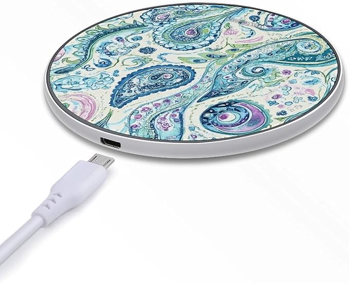 Paisley Pattern Blue Green Phone Charger Magnetic Charging Pad Anti-Slip with USB Cable