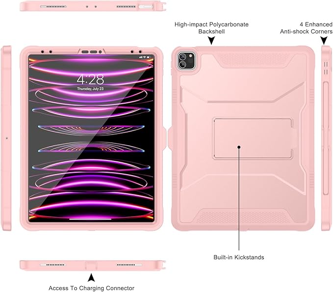 Soke Case for iPad Pro 12.9 Inch 6th/5th/4th Generation(2022/2021/2020 Release) Rugged Shockproof Protective Cover with Built-in Kickstand for Apple iPad Pro 12.9 - Pink Sand