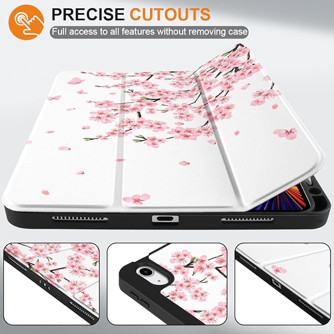 MEEgoodo for M4/M3/M2 iPad Air 11 inch Case 2026 2025 2024Case for iPad Air 5th Generation/iPad Air 4th Gen 10.9 inch 2022 2020 Tablet Cover with Soft TPU Back Shell Cherry Blossoms