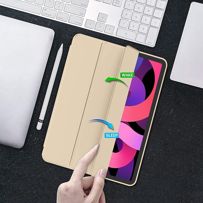 iMieet iPad Air 11 Inch Case M4/M3/M2(2026/2025/2024) iPad Air 5th/4th Generation Case 2022/2020 10.9 Inch with Pencil HolderTrifold Stand Smart Case with Soft TPU Back(Champagne Gold)