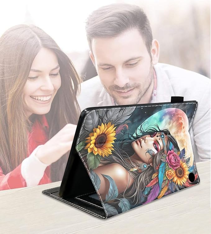 Case for Amazon Fire HD 10/HD 10 Plus Tablet 10.1 (13th/11th Generation 2023/2021 Release) Slim PU Leather Cover with Card Slot &amp Auto Wake/Sleep Native American Indian Girl