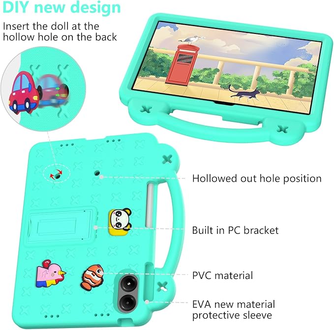 Compatible with Apple iPad Pro 12.9(2018/2020/2021/2022)/Pro 13(2024)/Air 13(2024) Tablet Case Lightweight Shockproof Protective Case with Shoulder Strap &amp Stand Handle &amp Pen Tray Mint Green