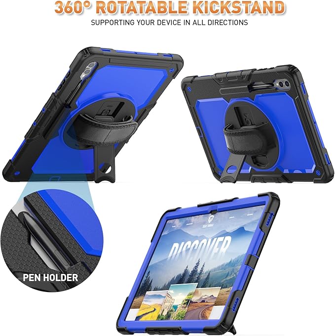 Timecity Case for Samsung Galaxy Tab S10 Ultra/ S9 Ultra/ S8 Ultra Tablet Case 14.6''- Heavy Duty Protective Cover with Screen Protector Stand Shoulder Strap &amp S Pen Holder | Kids-Friendly Blue