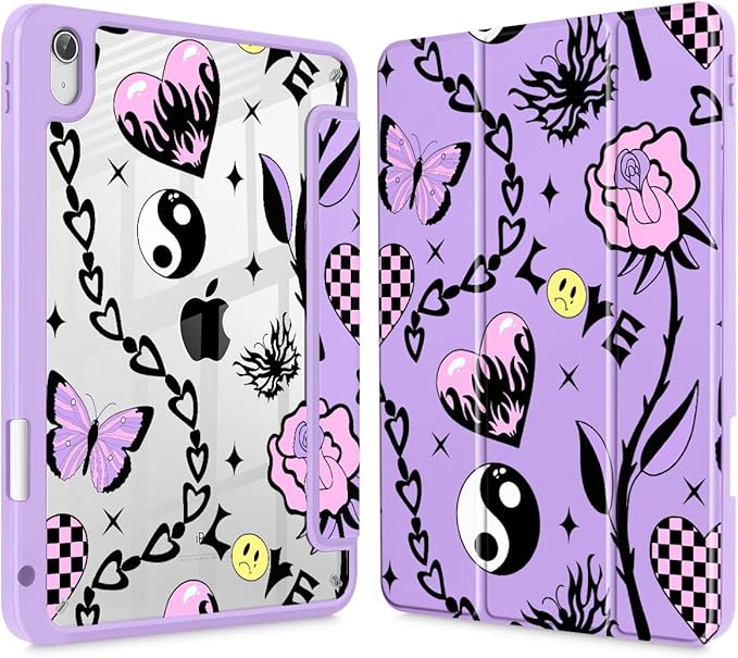 Case for iPad 11 inch A16 2025 Generation 11th / iPad 10.9 inch 2022 10th Gen Buit in Pencil Holder with Shockproof Cover Clear Transparent Back Shell Auto Wake/Sleep Y2K Emo Girl SD166