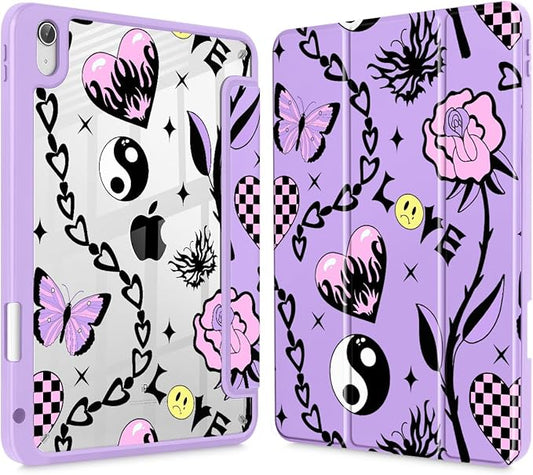 Case for iPad 11 inch A16 2025 Generation 11th / iPad 10.9 inch 2022 10th Gen Buit in Pencil Holder with Shockproof Cover Clear Transparent Back Shell Auto Wake/Sleep Y2K Emo Girl SD166