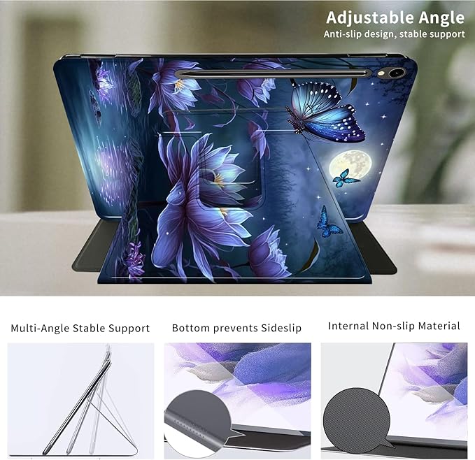 Case for Samsung Galaxy Tab S10 FE 2025/S9 FE 10.9-inch/S9 11 5G-360 Degree Rotating Multi-Angle Viewing Protective Cover with S-Pen Holde+ Auto Sleep/Wake-Purple Flower Butterfly