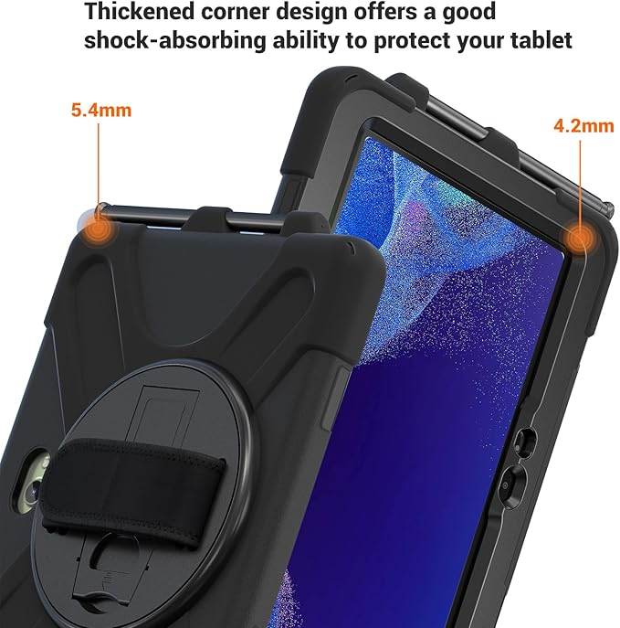 DreamerX for Samsung Galaxy Tab Active5 Pro 2025/Active 4 PRO/Active PRO 10.1 Case Heavy Duty Rugged Shockproof Drop Protection Cover with 360 Rotating Stand Handle Hand Strap Shoulder Strap Black