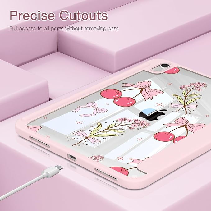 Teryeefi Case for iPad (A16) 11th Generation 11 inch (2025) &amp iPad 10th Generation 10.9 inch (2022) with Pencil Holder-[Auto Wake/Sleep] Premium Stand Case with Clear Back Cover Pink Cherry