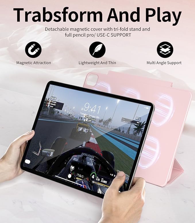 Magnetic Case for iPad Air 13 Inch M3/M2 (2025/2024) iPad Pro 12.9 inch 6th/5th Generation (2022/2021) | Auto Sleep/Wake | Pencil Pro &amp USB-C | Non-Slip PU Leather Protective Cover Pink
