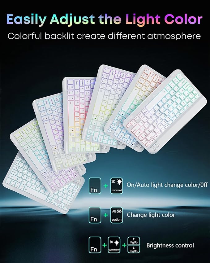 Case Keyboard for Samsung Galaxy Tab S10 Ultra / S9 Ultra / S8 Ultra 14.6 inch Cover - 7 Color Rainbow Change Backlit Detachable Magnetic Keyboard with S Pen Holder with Mouse - Pink