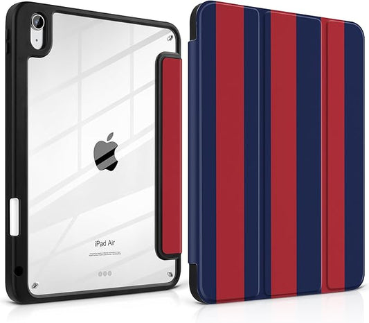 Case for iPad (A16) 11th Generation 11 inch 2025 /iPad 10th Gen 10.9 2022- Stripe Design Functional Protection with Clear Back Shell Magnetic Wake Sleep Trifold Stand Red Blue Stripes