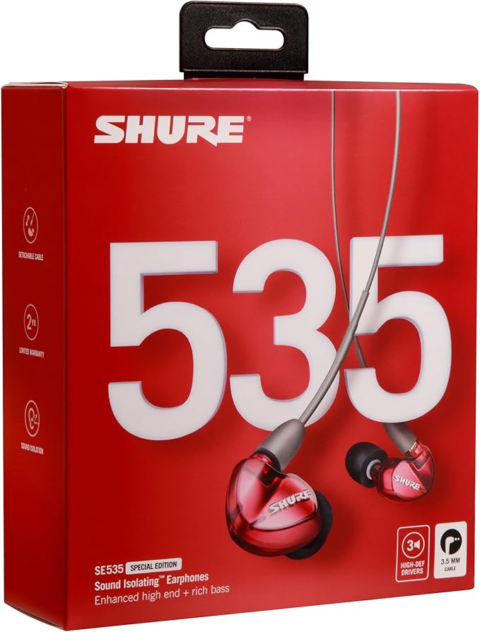 Shure SE535LTD Professional Wired Sound Isolating Earbuds High Definition Sound + Natural Bass Three Drivers Secure in-Ear Fit Detachable Cable Durable Quality - Red