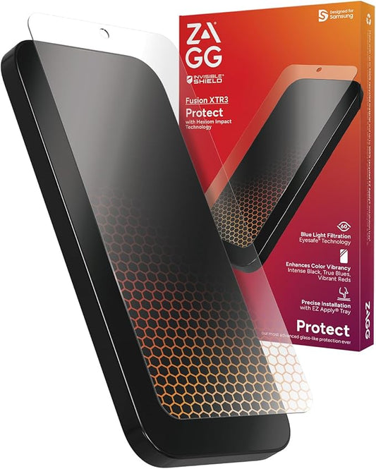 ZAGG InvisibleShield Fusion XTR3 Samsung Galaxy S24+ Screen Protector - Hybrid Polymer Hexiom Impact Advanced Blue Light Filter Anti-Reflective Recycled Materials EZ Apply Installation