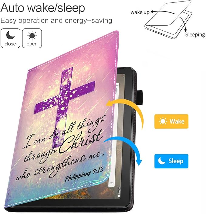 Case for All-New Amazon Fire Max 11 Tablet (13th Generation 2023 Release) 11 - Slim PU Leather Folio Smart Cover with Auto Wake/Sleep Christian Cross Quote Bible Verse Philippians 4-13