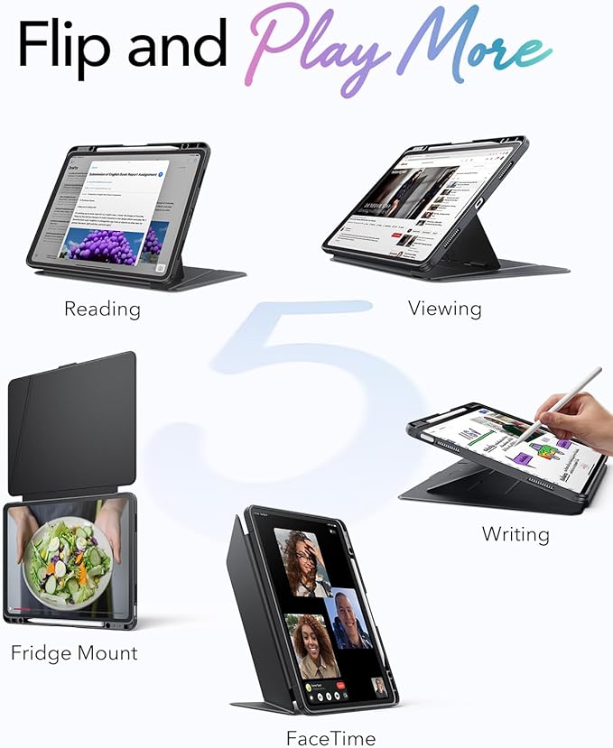 ESR for iPad Air 13 Inch Case M4/M3/M2 (2026/2025/2024) Vertical Stand Cover Multi Stand Angles Ultra-Stable Case with Pencil Holder Flip Series Black