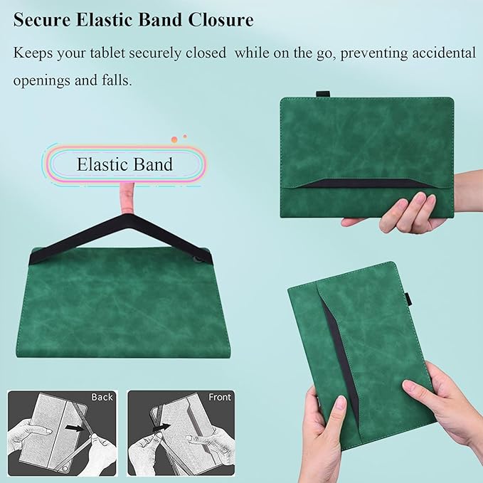 Case for Samsung Galaxy Tab S10 FE+/S10 FE Plus 13.1 Inch 2025 Model (SM-X620/SM-X626B) with Pencil Holder/Pocket/Card Slots Folio Stand PU Leather TPU Back Shockproof Wallet Cover Green