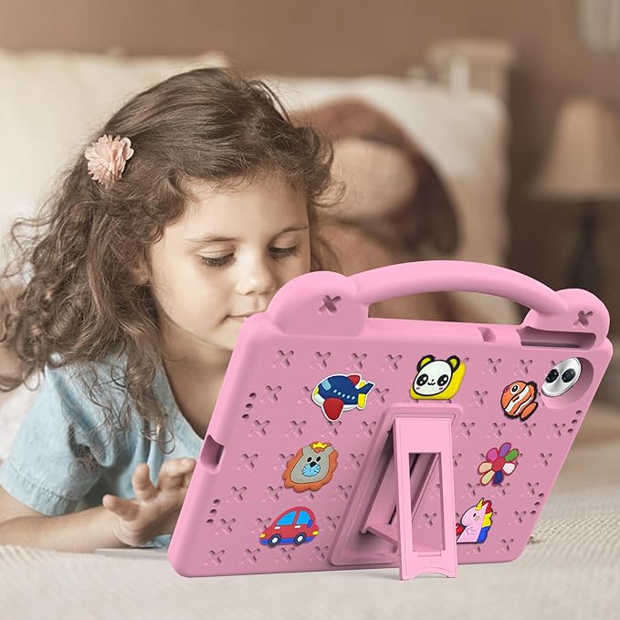 Compatible with Honor Pad 10 2025 12.1 inch Tablet Case Kids Friendly Universal Lightweight Shockproof Protective Case with Shoulder Strap &amp Stand Handle Pink